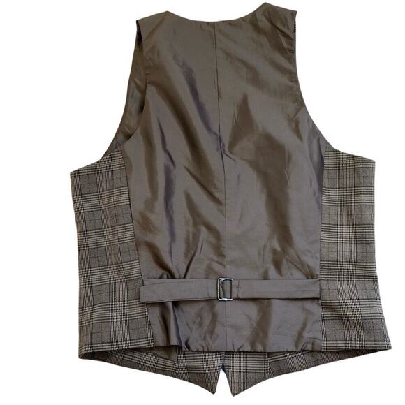 New York & Co Sz 10 Vtg Glen Plaid Twill Fitted Vest Button Front Classic Dressy - Picture 9 of 16
